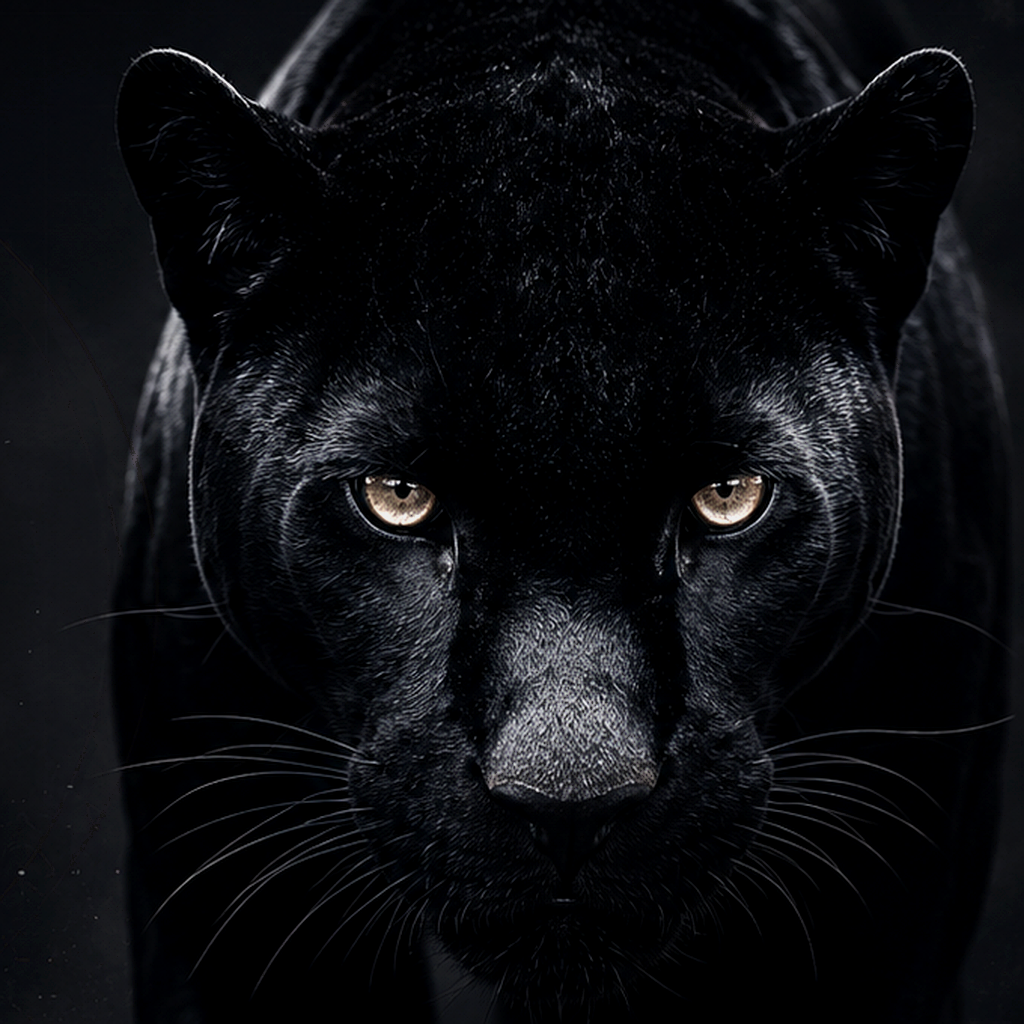 Pantera nera dallo sguardo intenso, simbolo di eleganza, carattere e strategia di ADVLAB STUDIO
